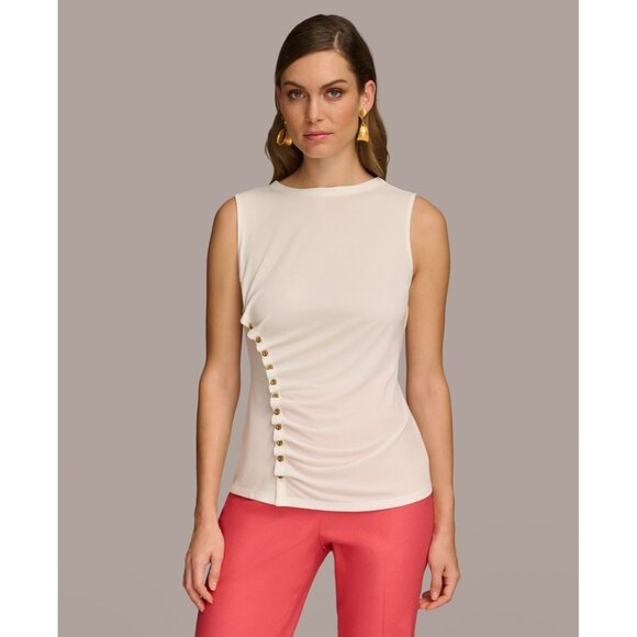 Donna Karan New York Women's Button Trim Sleeveless Top Size L White MSRP $69 - Picture 1 of 1